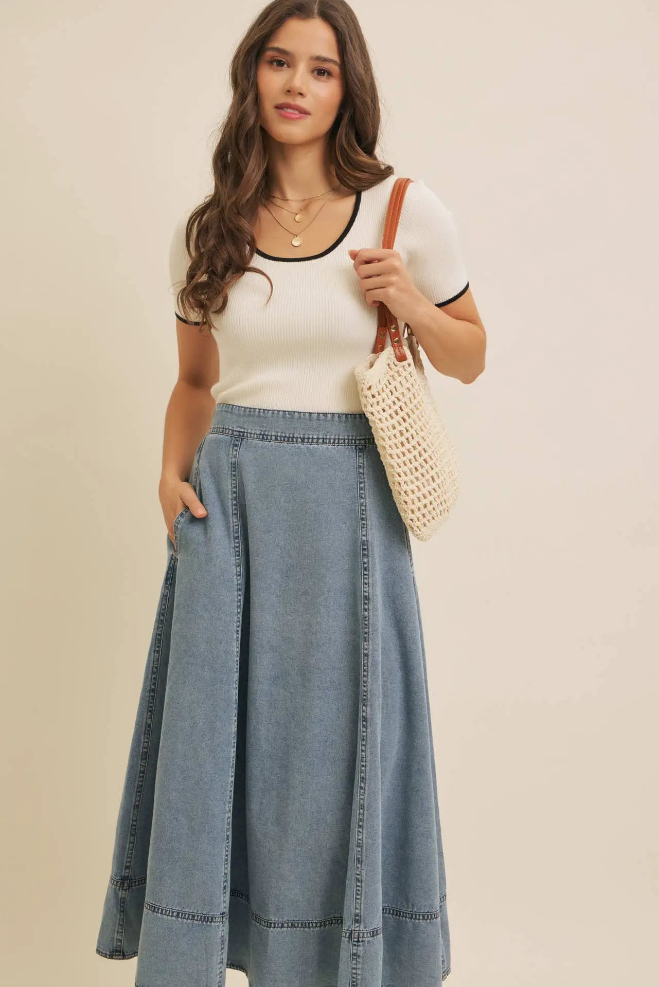 in february The Classic Charm Contrast Rib Sweater Top: Cream - Clothing Tops