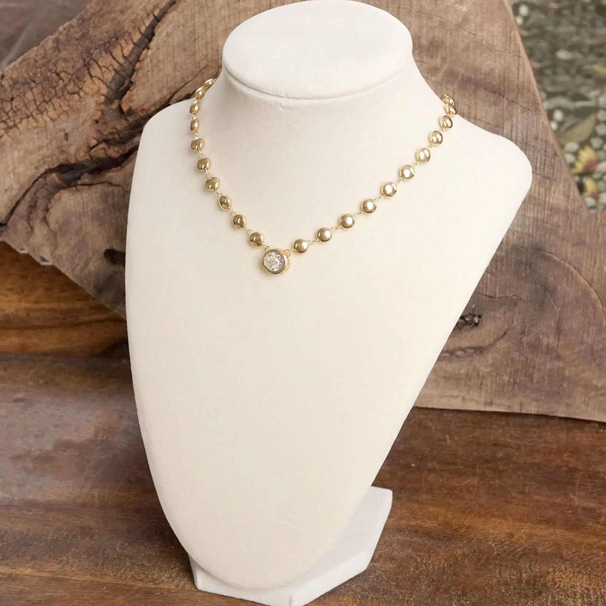 PennyLine inc The Gold Ball Chain Crystal Bezel Pendant Necklace - Jewelry pendant dot chain neckline necklace