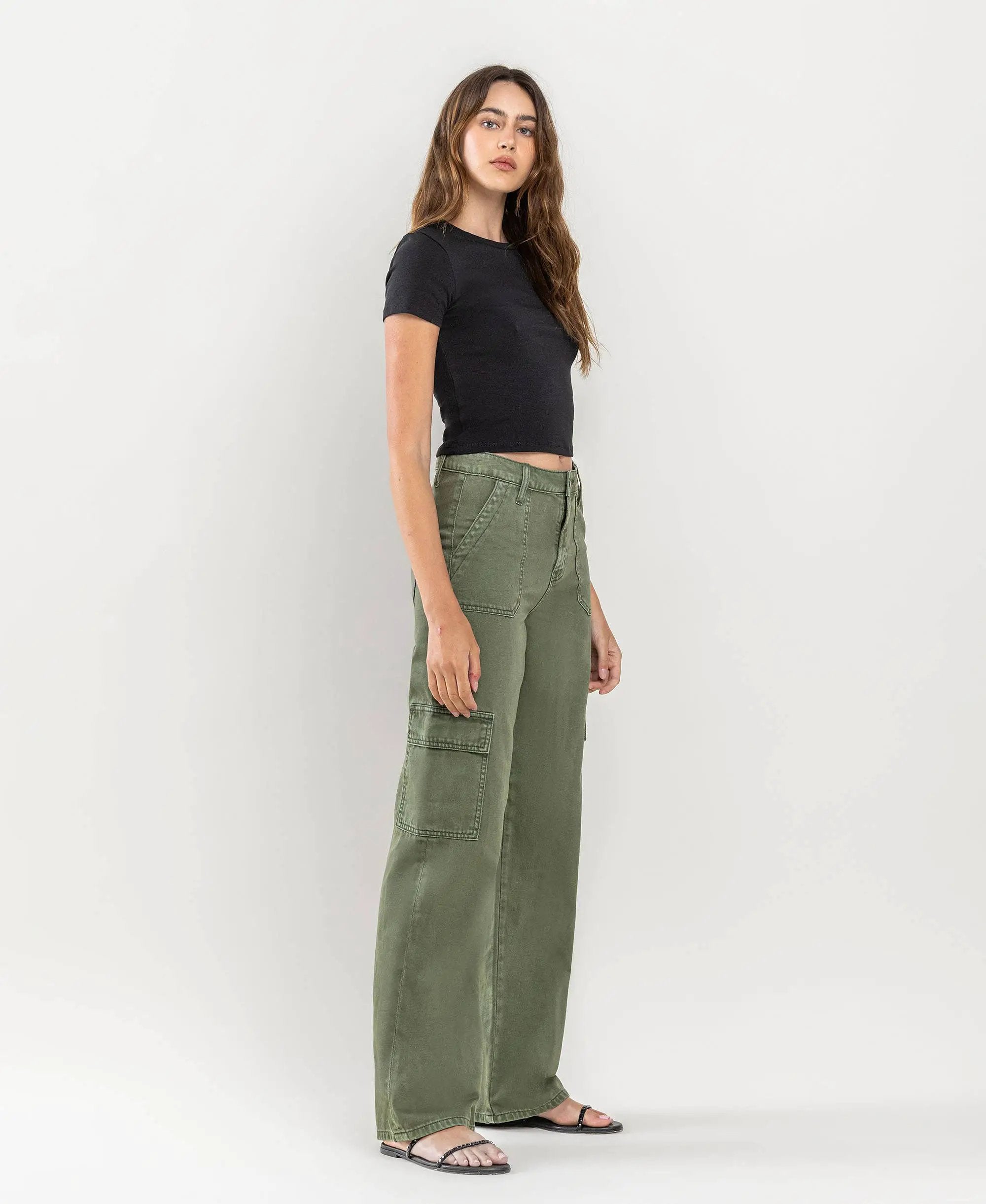 VERVET by FLYING MONKEY Vervet High Rise Utility Cargo Wide Leg Jeans - Jeans