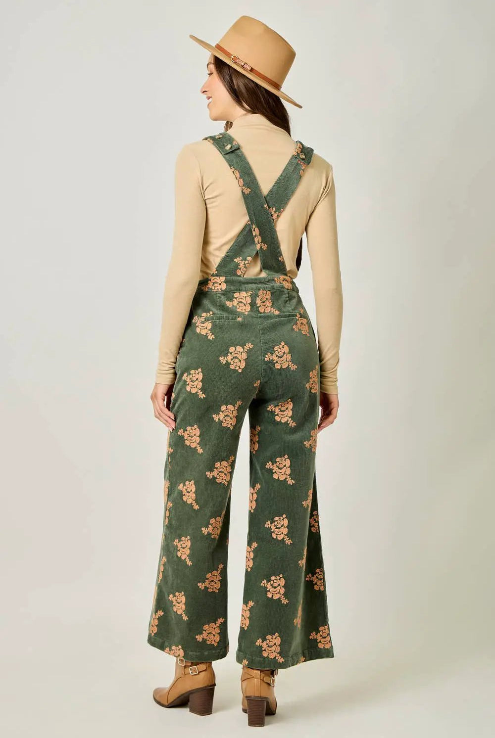 Mystree The Golden Grove Embroidered Corduroy Jumpsuit – Vintage Olive - One-Pieces