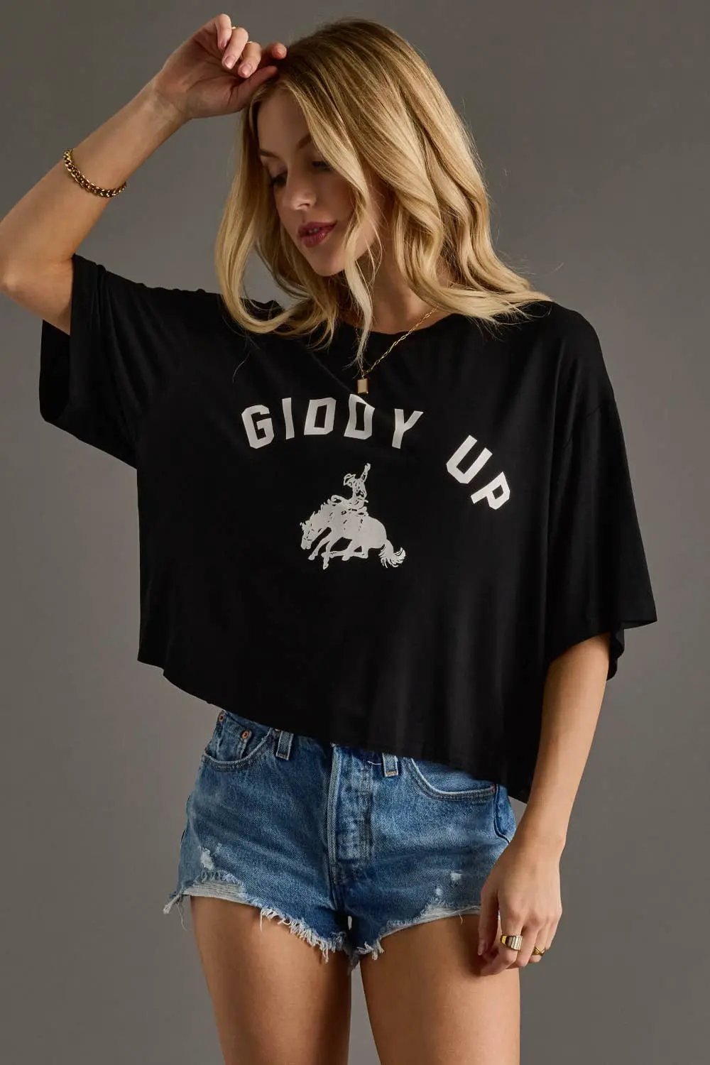 Panache Apparel Co. The Giddy Up Cropped Tee: Black - T-Shirts