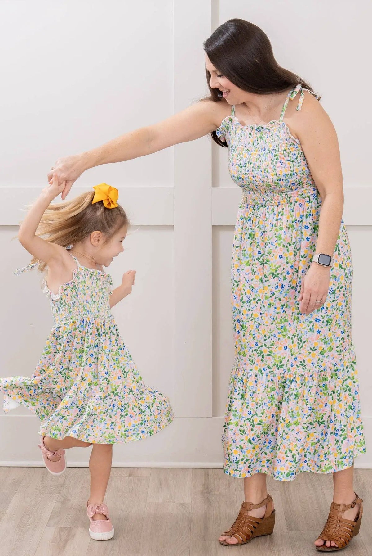 Marie Nicole Clothing Marie Nicole Clothing - Mom & Me Flowerfield Twirl Smocked Ruffle Dress - MOMMY - Dresses