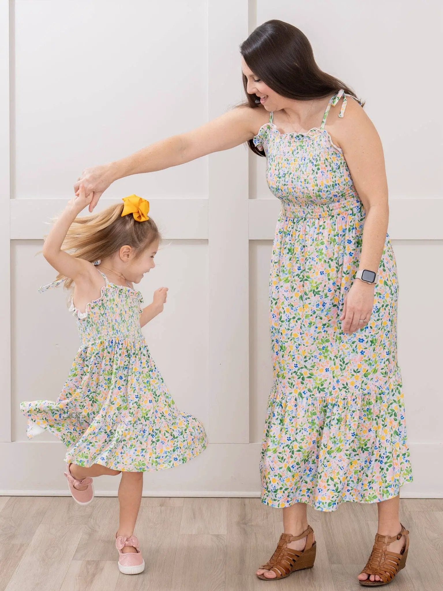 Marie Nicole Clothing Marie Nicole Clothing - Mom & Me Flowerfield Twirl Smocked Ruffle Dress - MOMMY - Dresses
