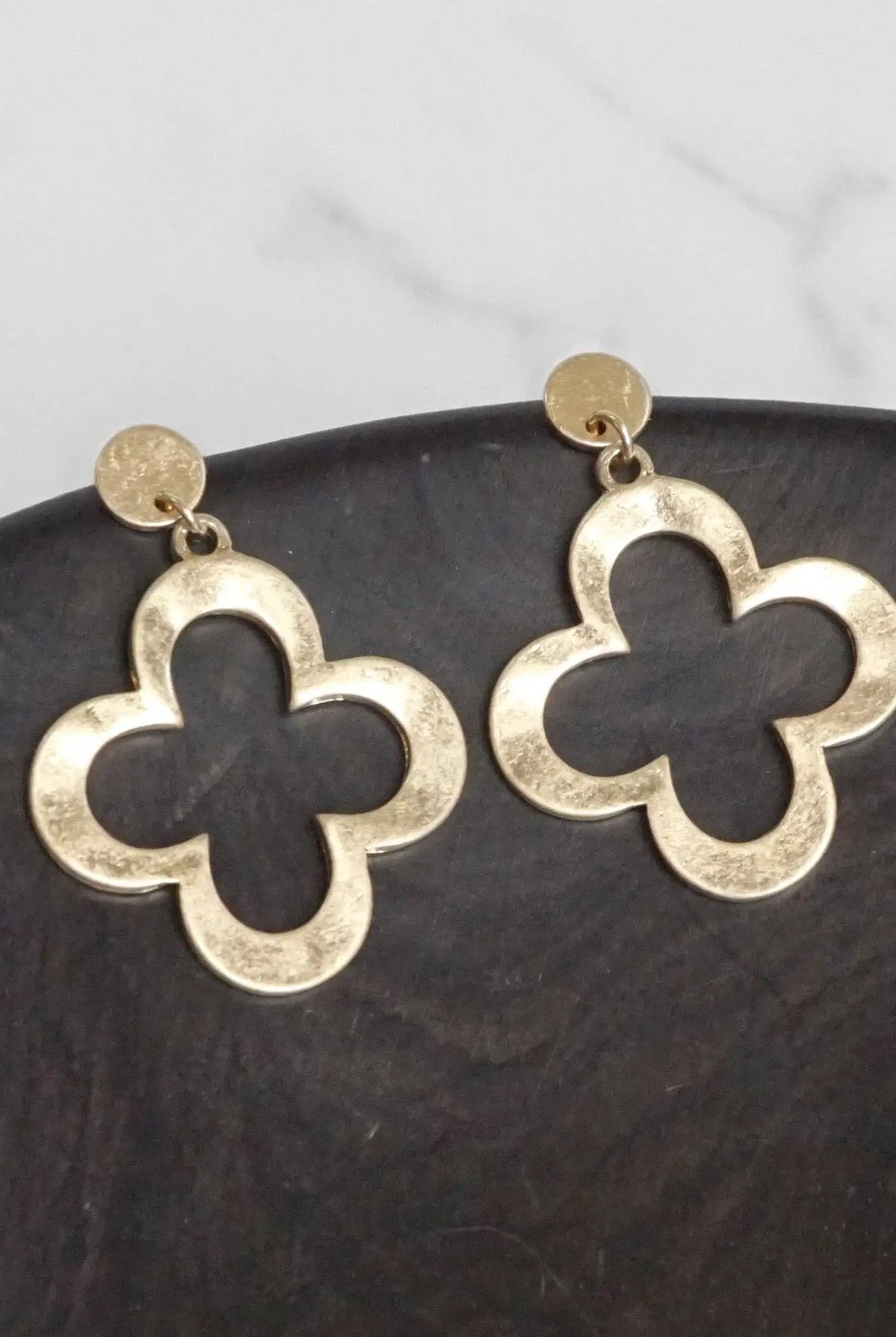 PennyLine inc The Hammered Clover Distressed Drop Earrings: Gold - Jewelry hammered drop earrings