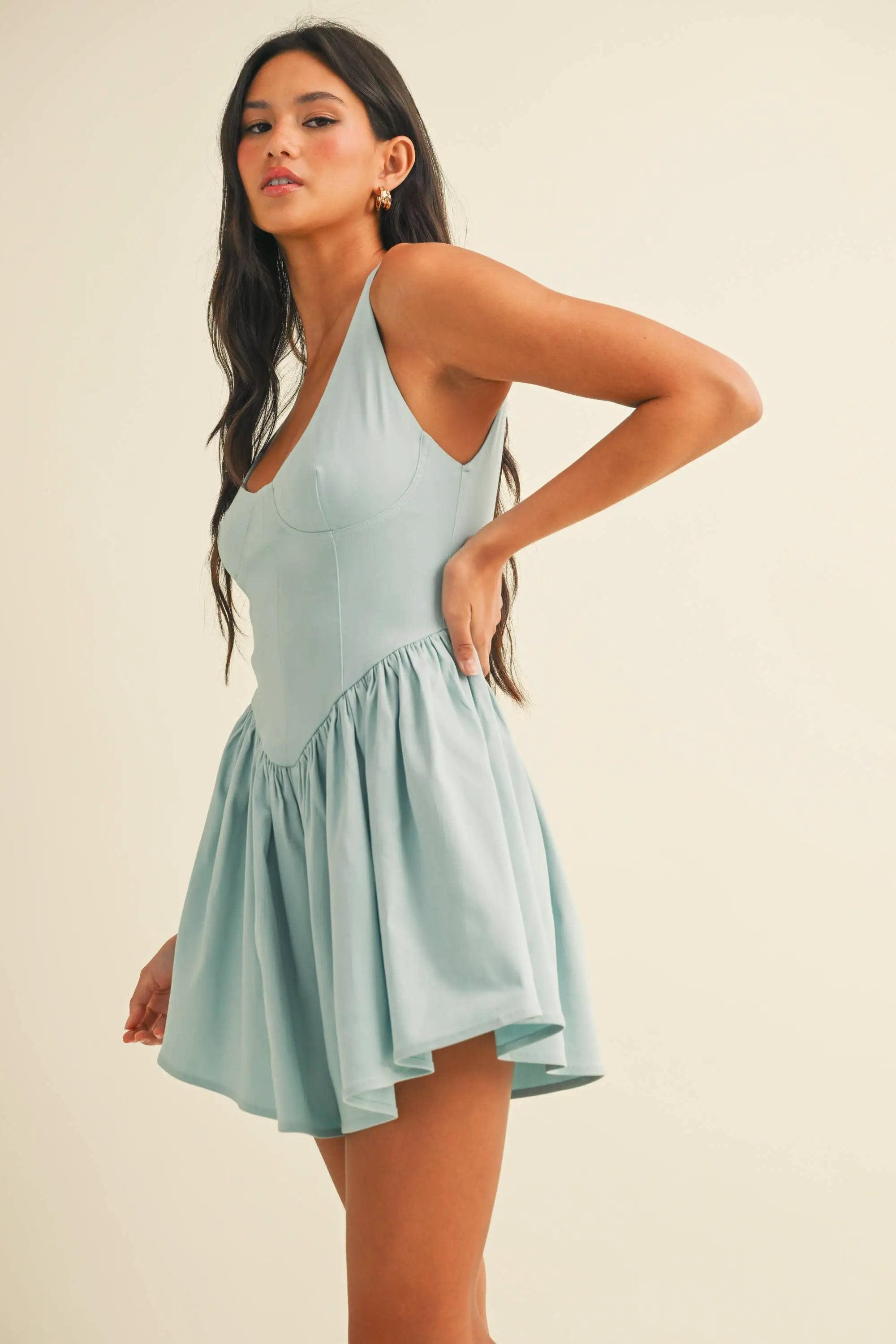 Klesis The Chevron Waist Flared Romper: Blue - One-Pieces