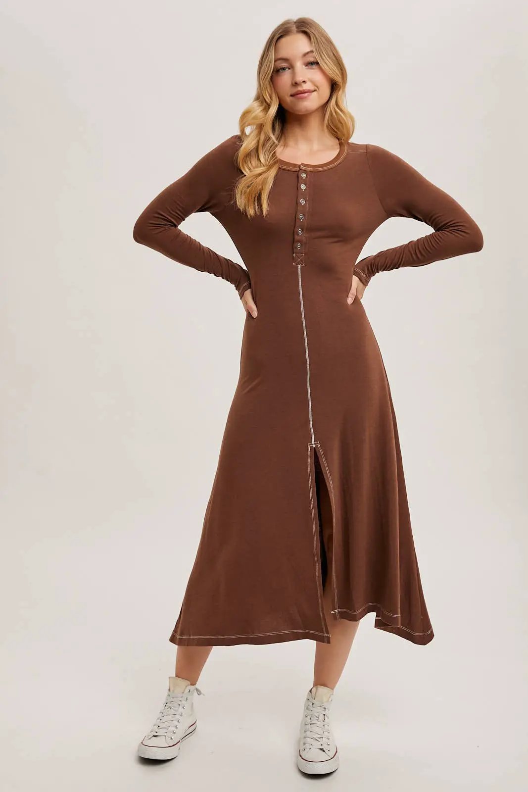 Bluivy The Cocoa Button-Front Slit Midi Dress - Dresses