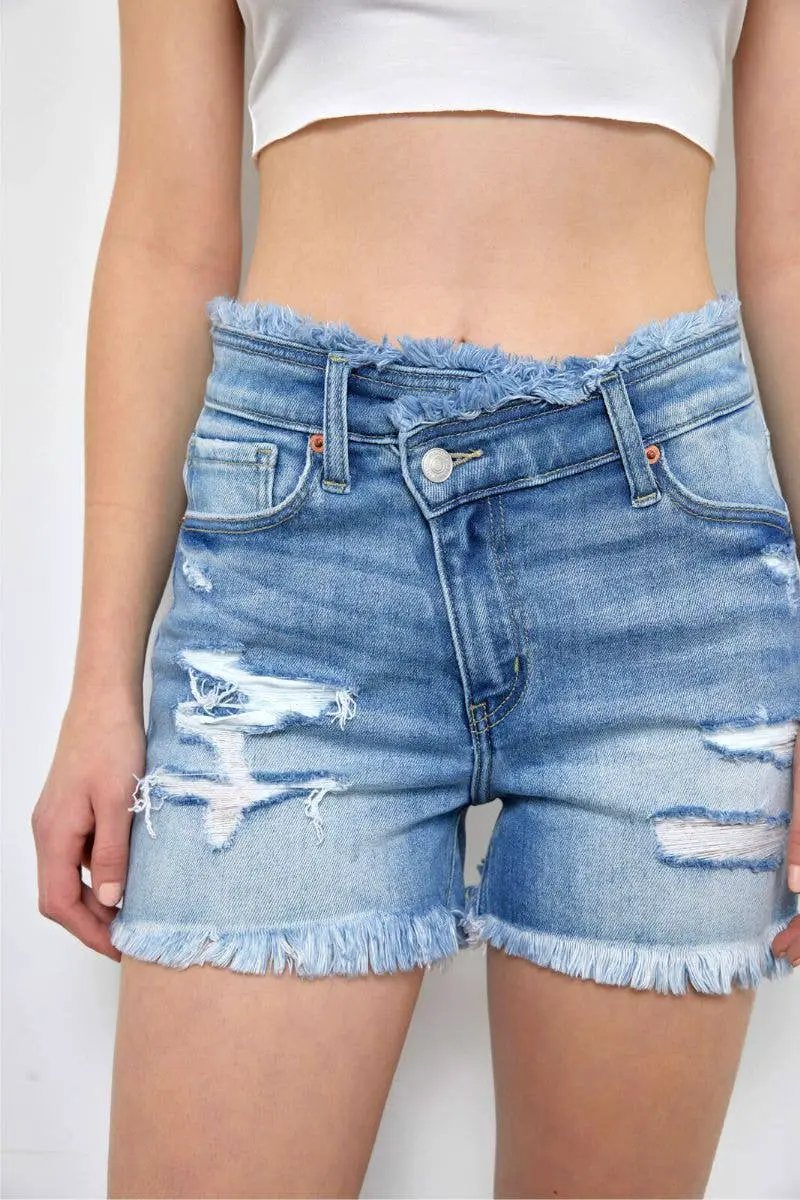 ARTEMIS VINTAGE Artemis Vintage High Rise Crossover Denim Shorts - Denim Shorts
