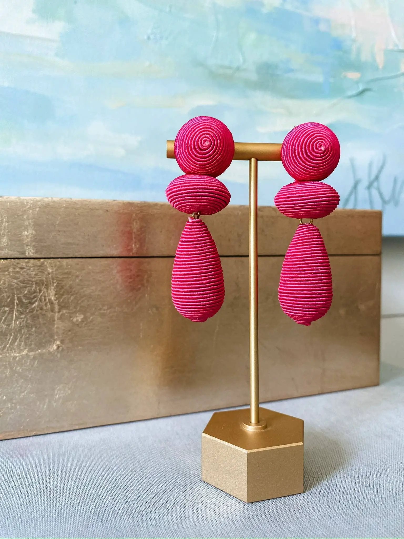 Brookhaven Baubles Hot Pink Thread Wrapped Drop Statement Earrings - Earrings hot pink thread wrapped statement earrings
