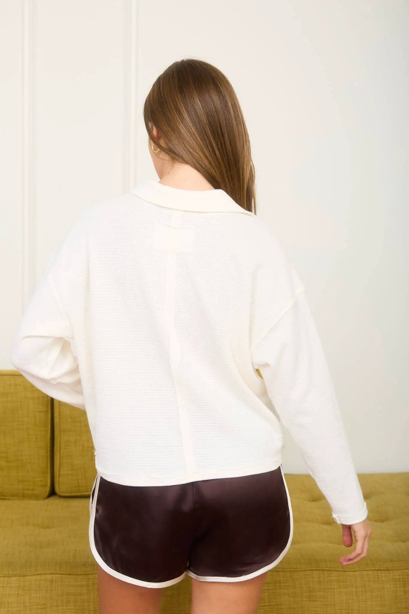 J.O.A. Exposed Seam Textured Knit Polo - Clothing Tops