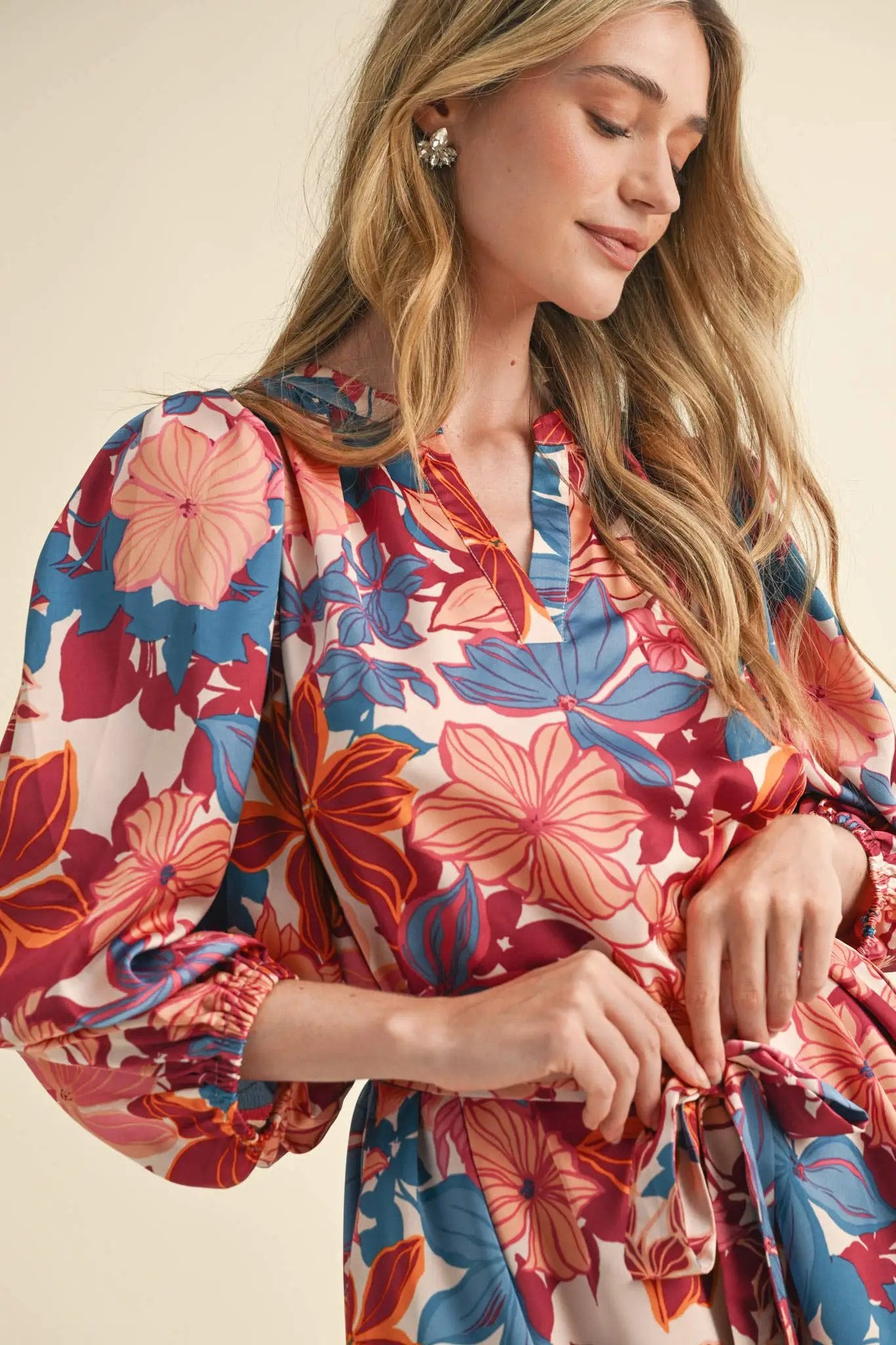 &MERCI Exclusive Blush Multi Floral Puff Sleeve Tie-Waist Mini Dress - Dresses