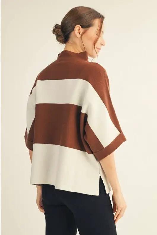 STYLE USA STYLE USA - Cocoa Cream Stripe Relaxed Sweater Top - Sweaters sweater