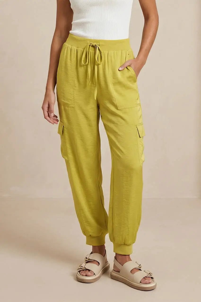 Naked Zebra Silky Ribbed Trim Knit Joggers: Olive Oasis - Joggers