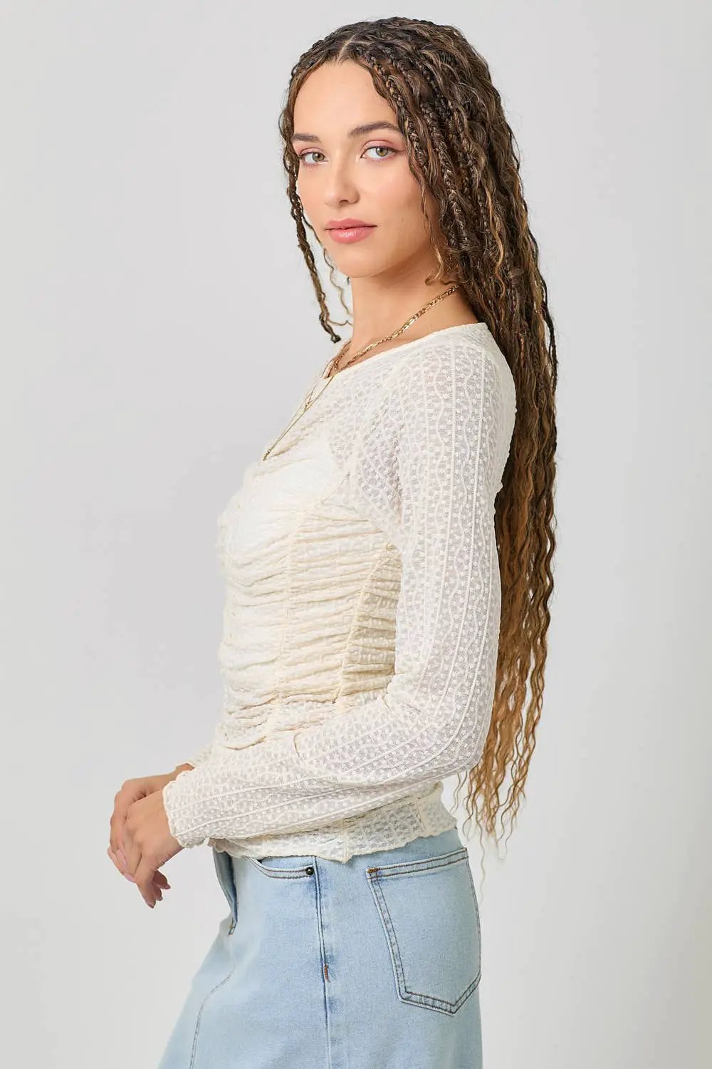 Mystree Mystree - Whispered Romance Lettuce Hem Mesh Layering Top - Blouses