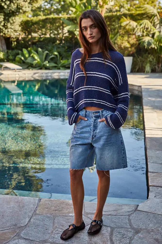 By Together Driftwood Days Striped Cropped Sweater in Cream & Black - Sweaters