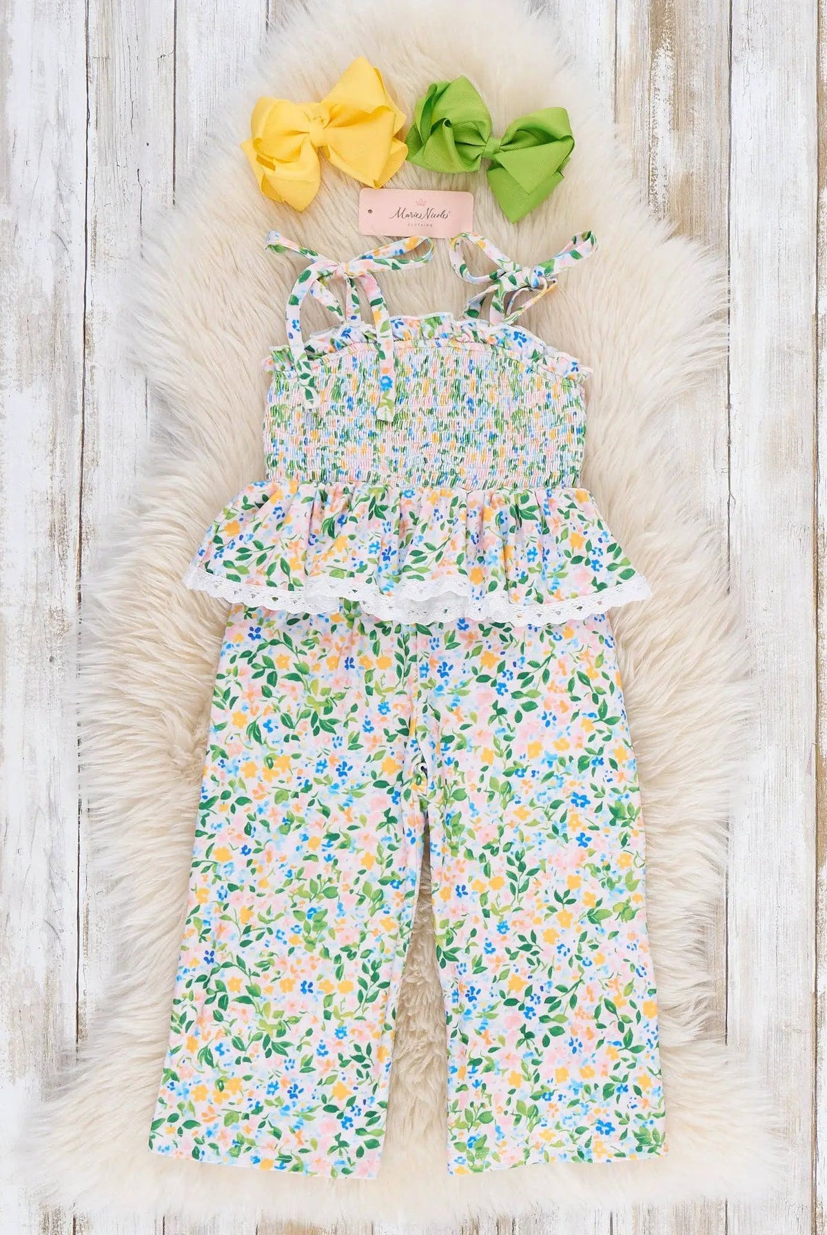 Marie Nicole Clothing Marie Nicole Clothing - Flowerfield Twirl Smocked Ruffle Outfit - MINI - Baby & Toddler Outfits