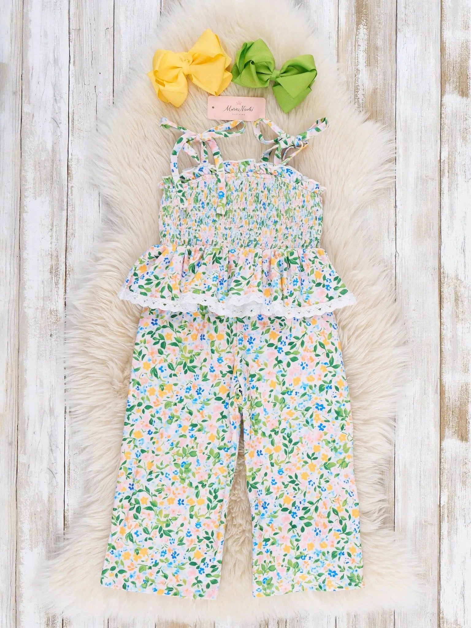 Marie Nicole Clothing Marie Nicole Clothing - Flowerfield Twirl Smocked Ruffle Outfit - MINI - Baby & Toddler Outfits