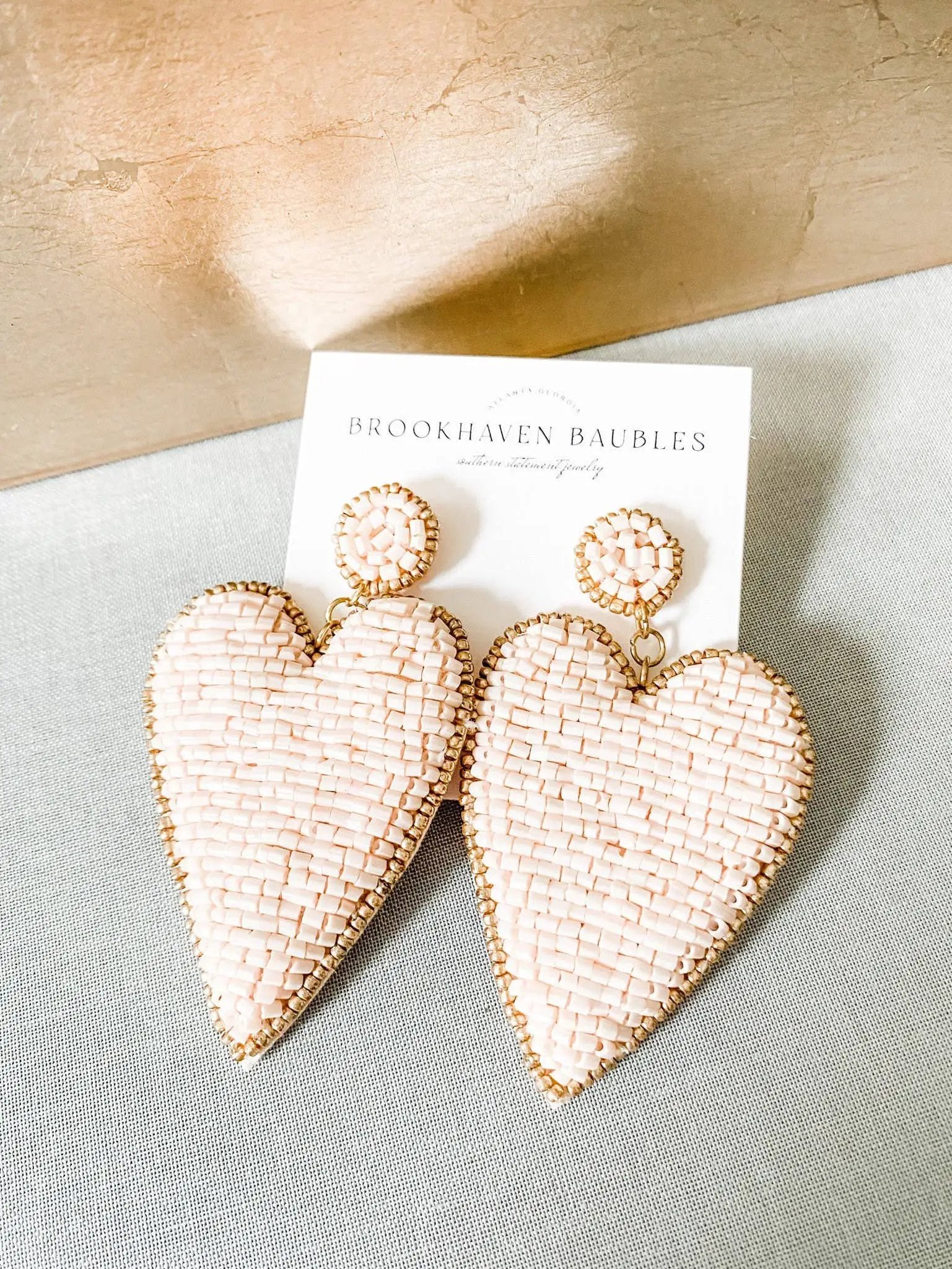 Brookhaven Baubles Light Pink Beaded Heart Earrings with Gold Accents - Earrings