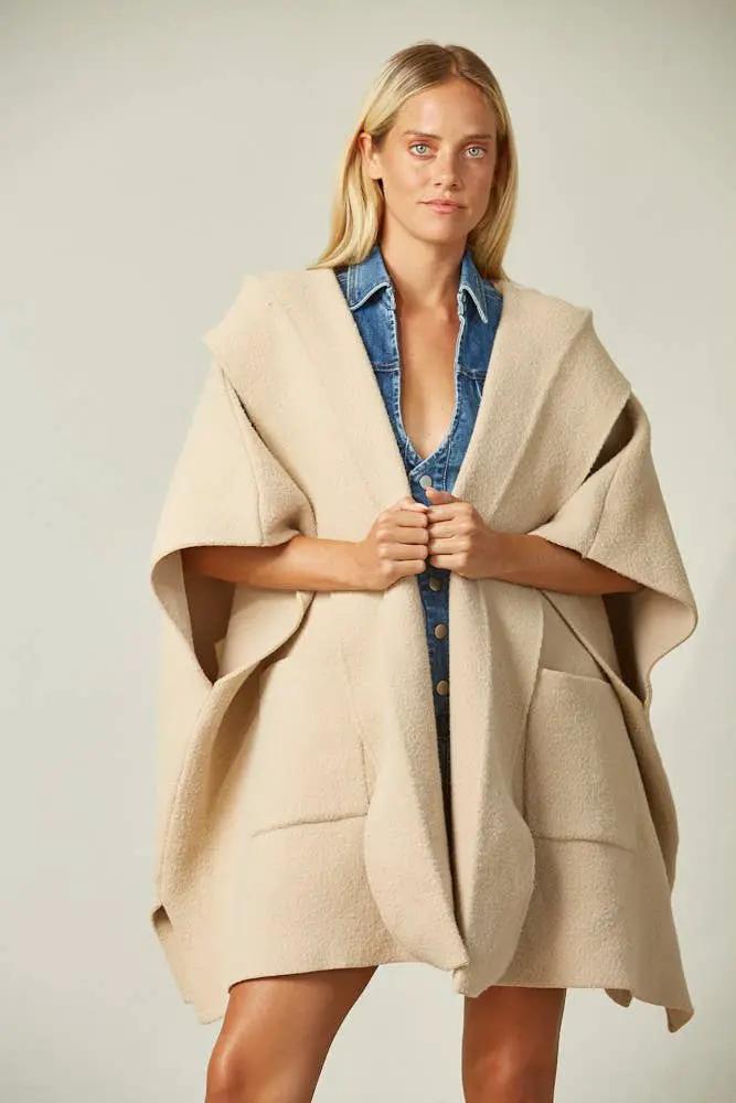 WISTERIA LANE Wisteria Lane - Beige Soft Brushed Oversized Knit Poncho - Wrap Coats