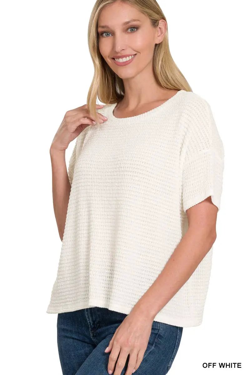 Zenana Zenana Drop Shoulder Jacquard Sweater Top - Sweaters drop shoulder jacquard sweater top