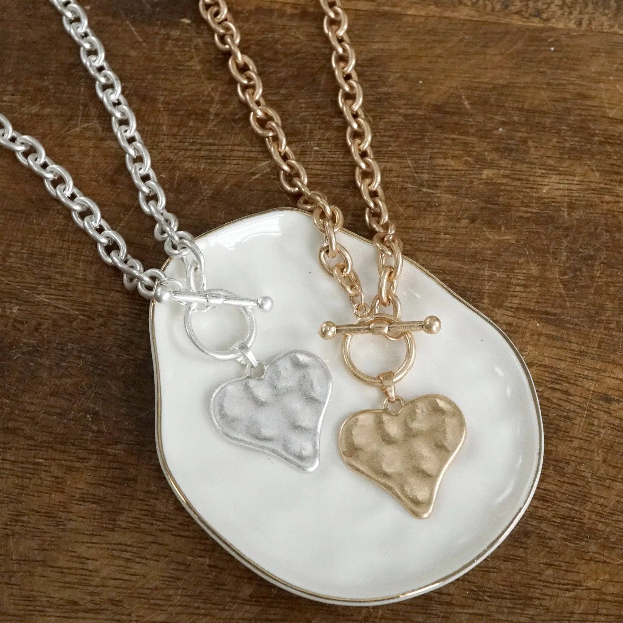 PennyLine inc The Boho Hammered Heart Toggle Necklace: Rustic Silver - Necklaces