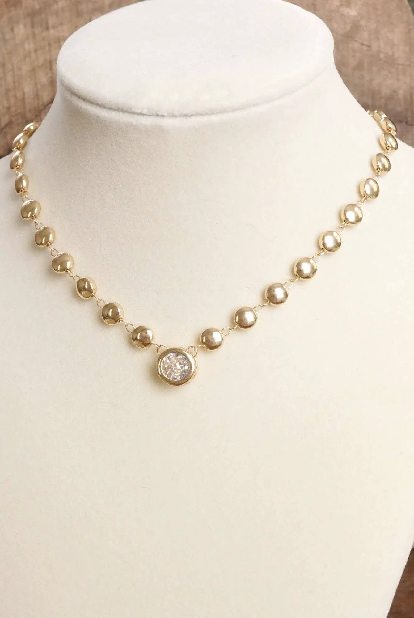 PennyLine inc The Gold Ball Chain Crystal Bezel Pendant Necklace - Jewelry pendant dot chain neckline necklace