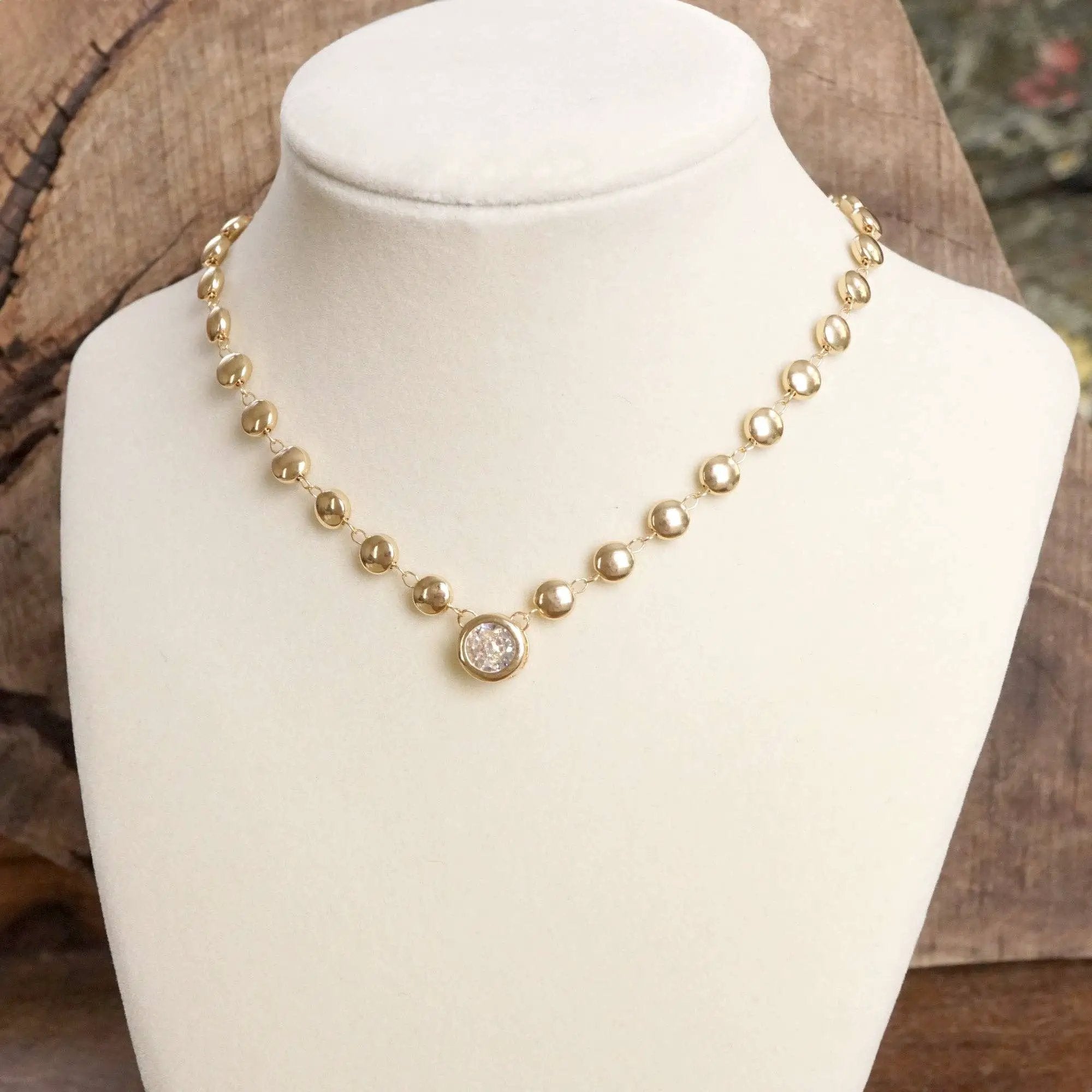 PennyLine inc The Gold Ball Chain Crystal Bezel Pendant Necklace - Jewelry pendant dot chain neckline necklace