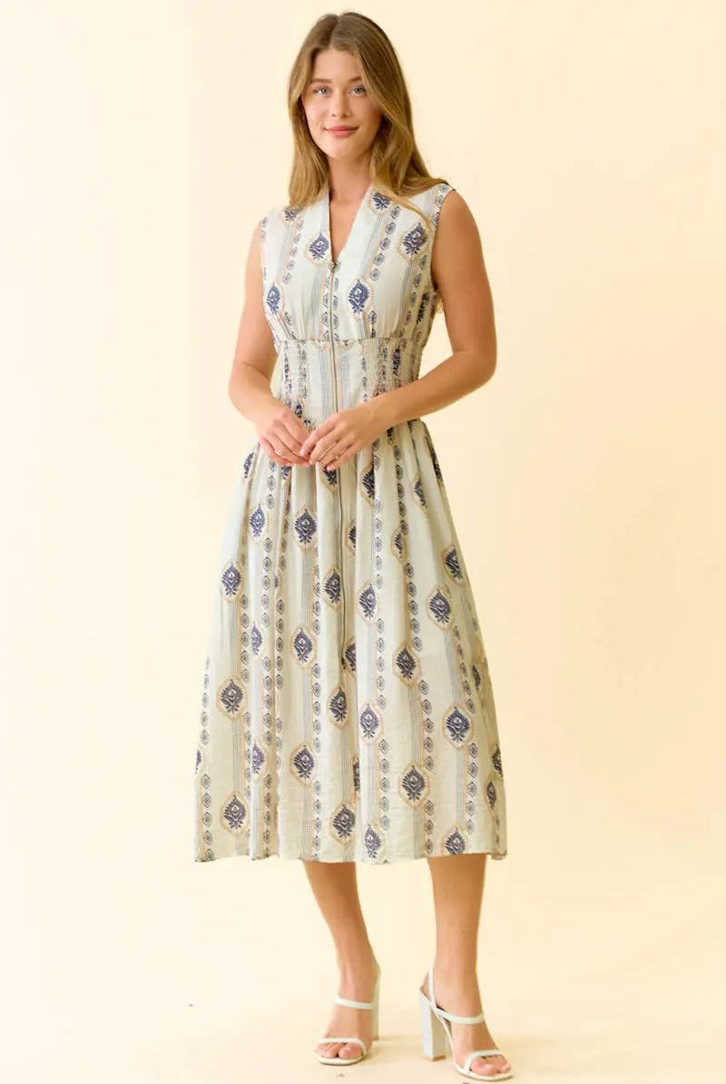 Doe and Rae The Meadowline Botanical Zip Midi Dress - Dresses