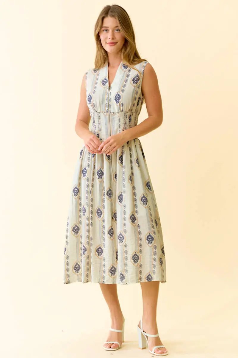 Doe and Rae The Meadowline Botanical Zip Midi Dress - Dresses