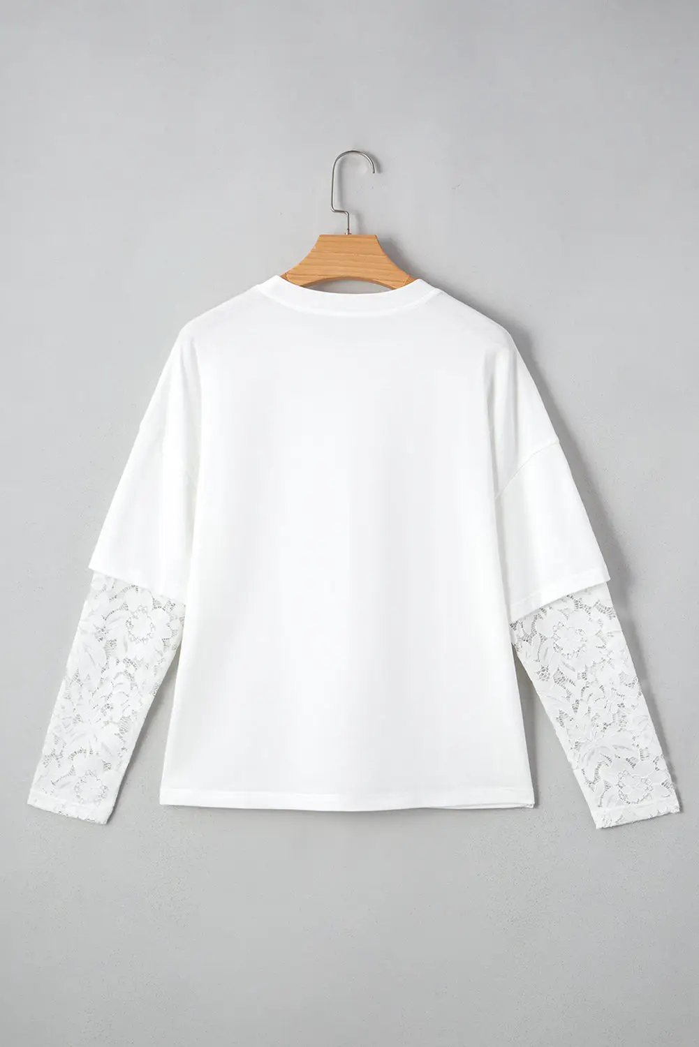 Grateful Threads Boutique White Lace Long Sleeve Insert Drop Shoulder Tee - T-Shirts lace sleeve white tee