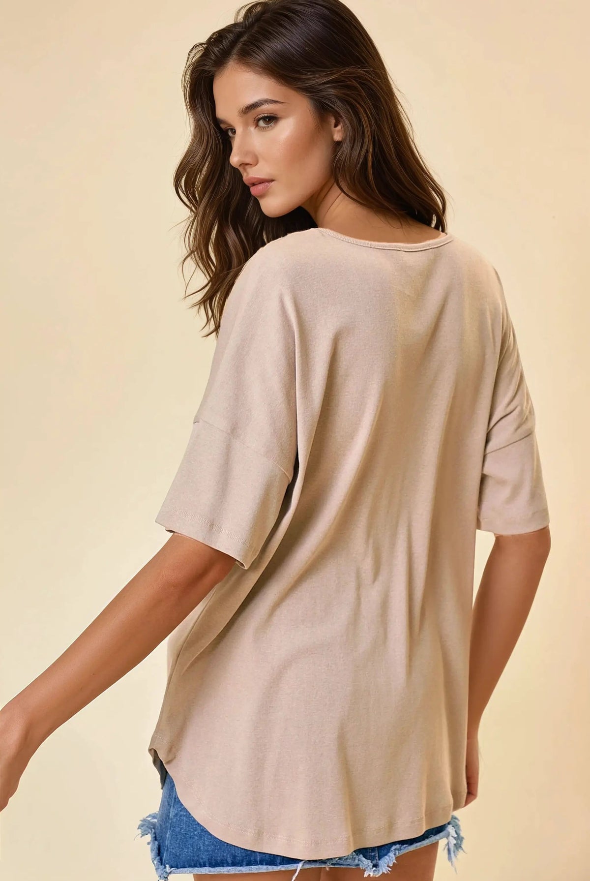 Doe and Rae The Oversized V-Neck Knit Top: Charcoal - T-Shirts