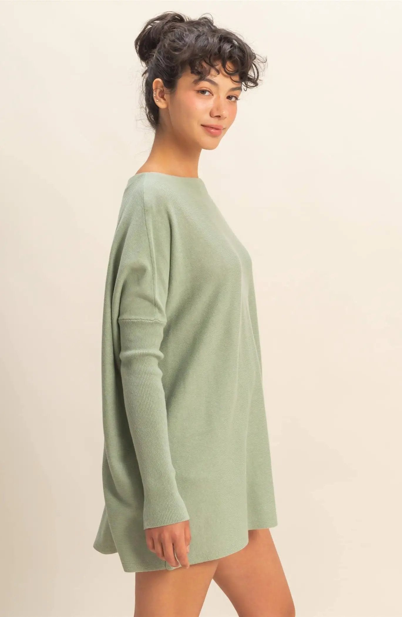 HYFVE HYFVE - Soft Sage Boat Neck Batwing Sweater - Shirts
