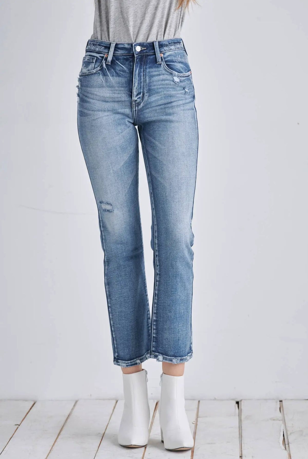 ARTEMIS VINTAGE Artemis Vintage “Everyday Edge” High Rise Distressed Crop Straight Jeans - Jeans