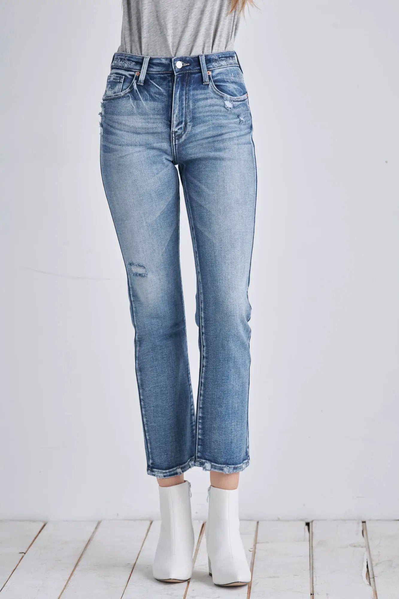 ARTEMIS VINTAGE Artemis Vintage “Everyday Edge” High Rise Distressed Crop Straight Jeans - Jeans