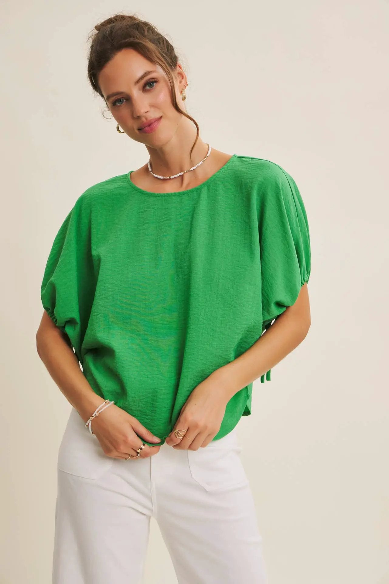 in february The Light & Lovely Dolman Blouse: Kelly Green - Blouses
