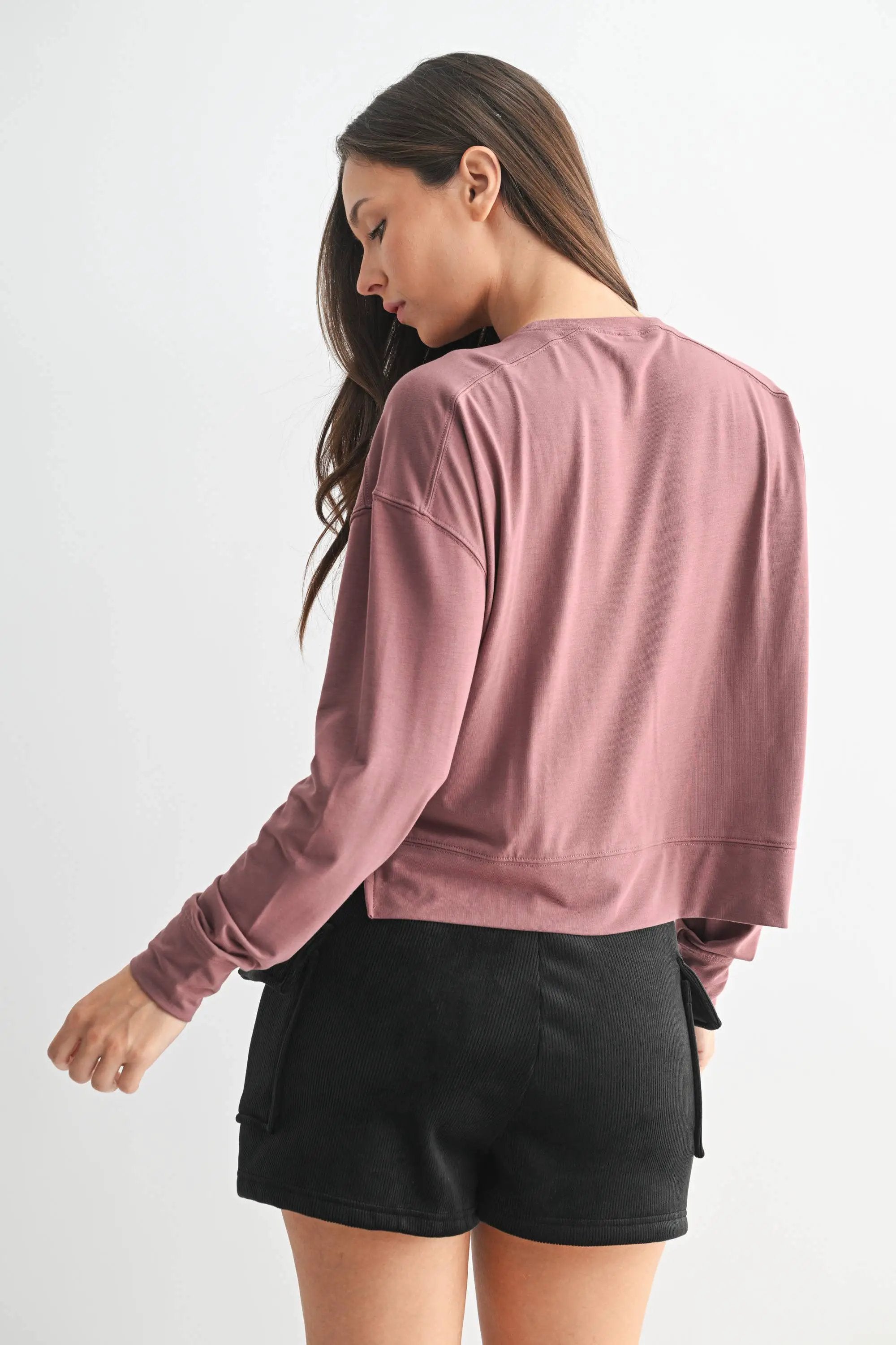 Mono B Mono B - Easy Edge Boxy Long Sleeve in Rose Taupe - Shirts Mono B - Easy Edge Boxy Long Sleeve
