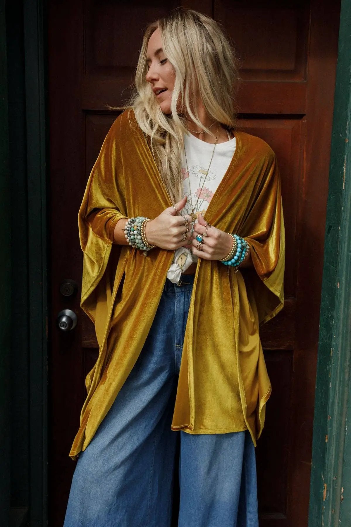 Three Bird Nest Three Bird Nest - Savoy Velvet Kimono - Marigold - Cardigans
