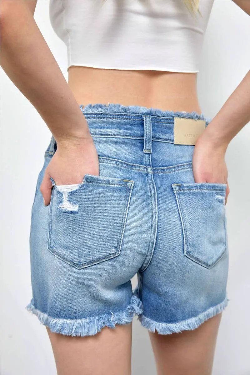 ARTEMIS VINTAGE Artemis Vintage High Rise Crossover Denim Shorts - Denim Shorts
