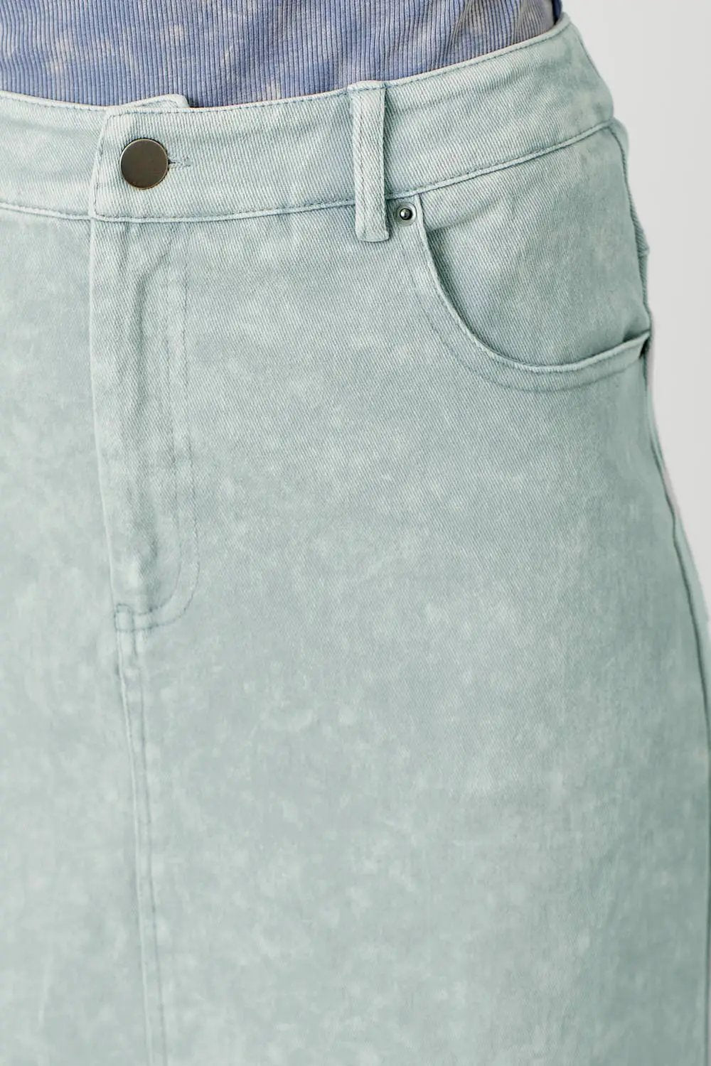 Mystree Mystree - Coastal Cool Ice Blue Washed Front Slit Midi Skirt - Skirts