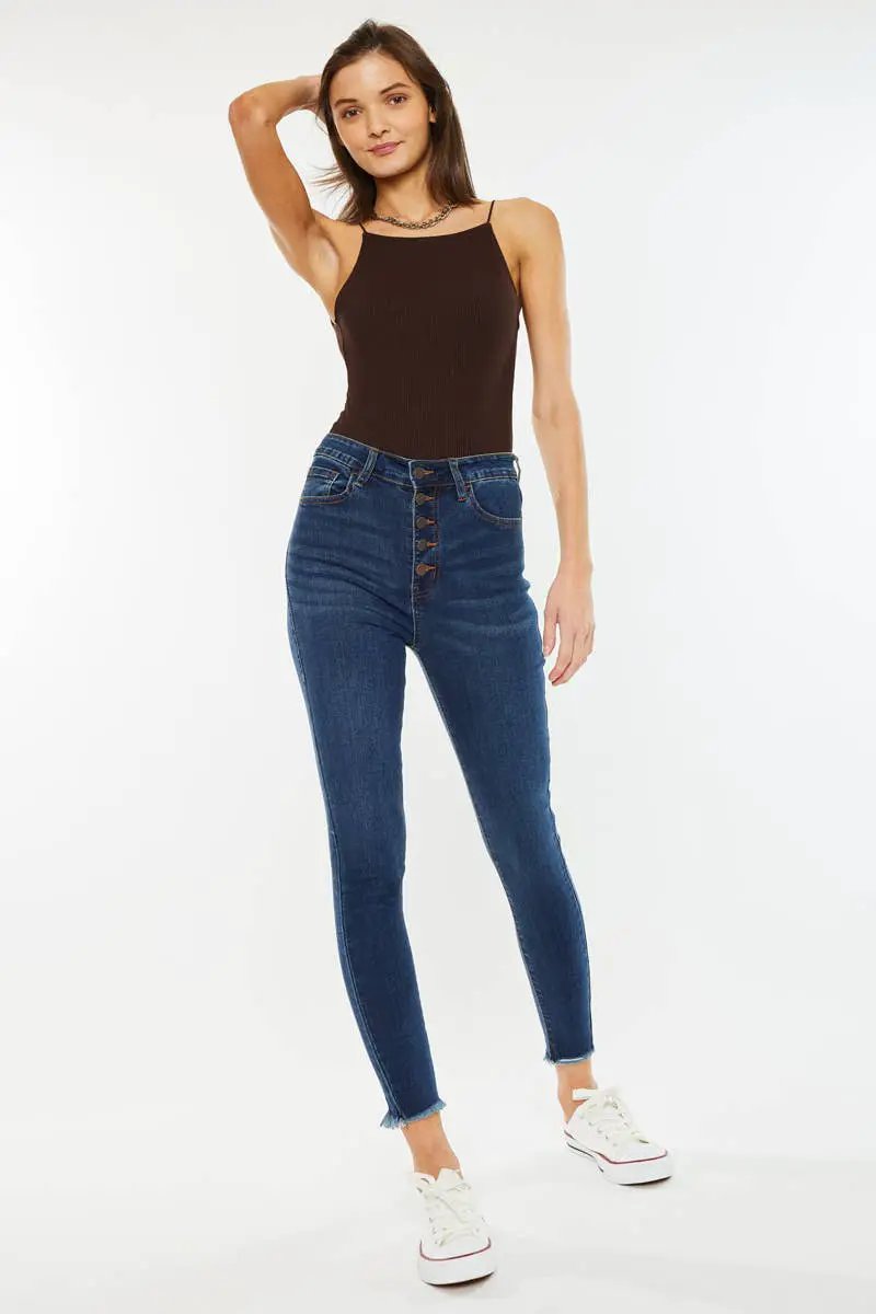 Nature Denim The High-Rise Button Fly Ankle Skinny - Dark Wash - Jeans