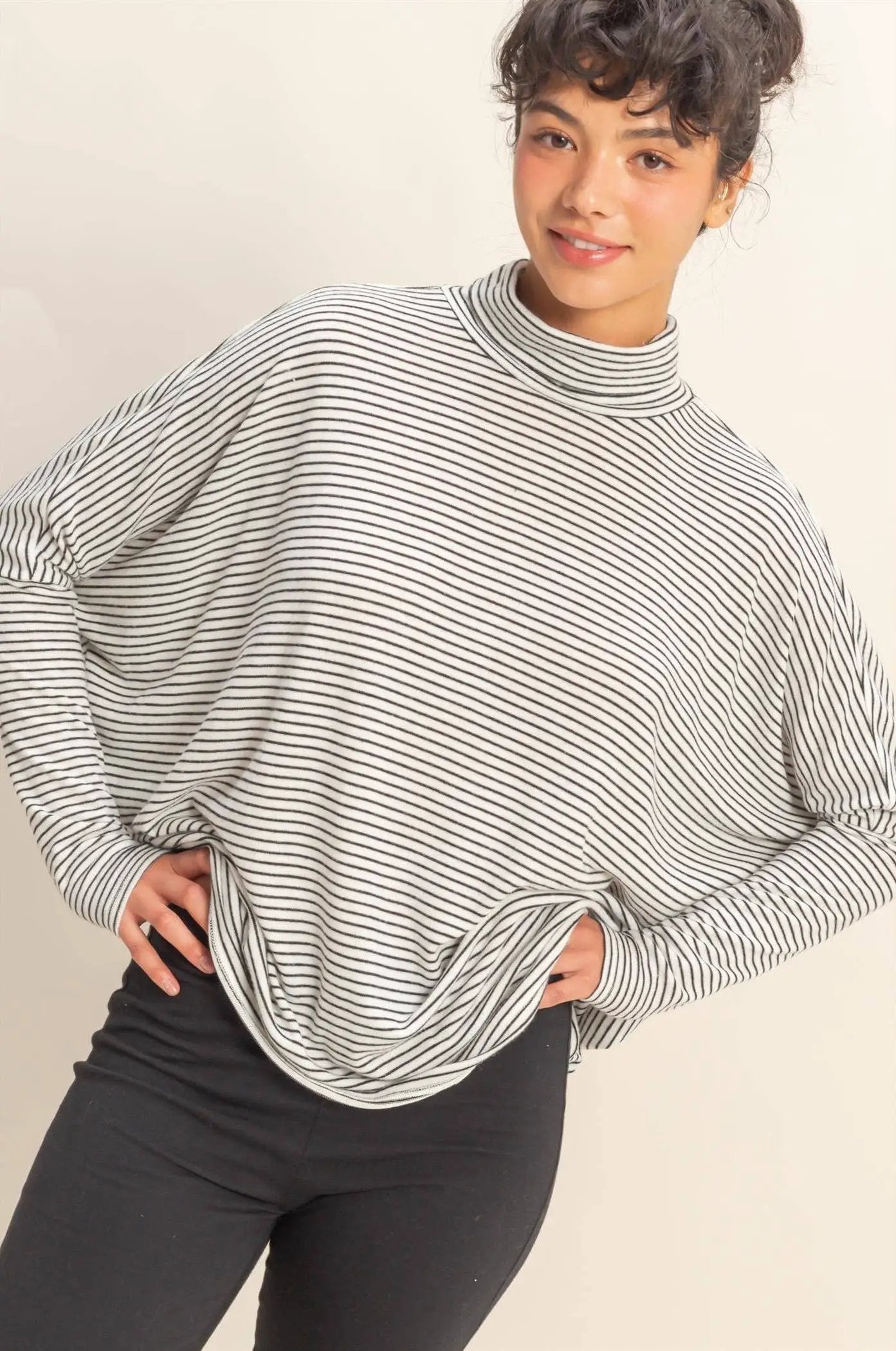 HYFVE HYFVE - Striped Turtleneck Dolman-Sleeve Top - Shirts