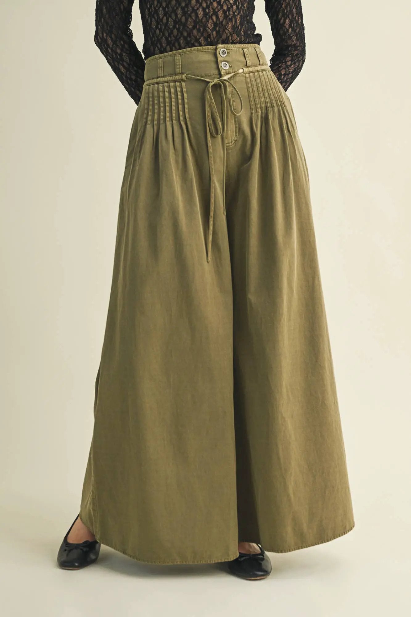 Mustard Seed The Olive Pintuck Wide Leg Pants - Trousers