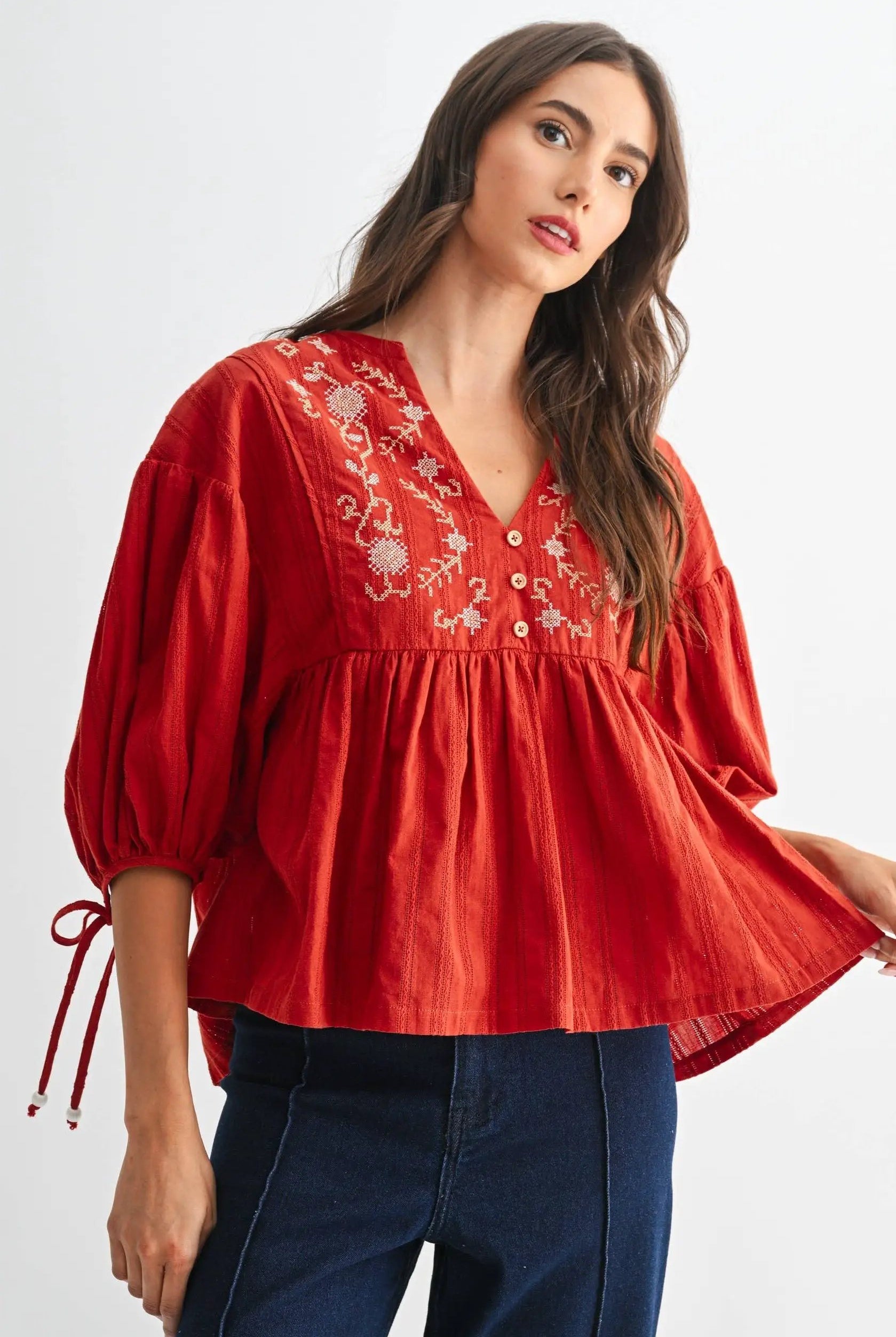 Camellia The Canyon Bloom Blouse: Rust - Blouses