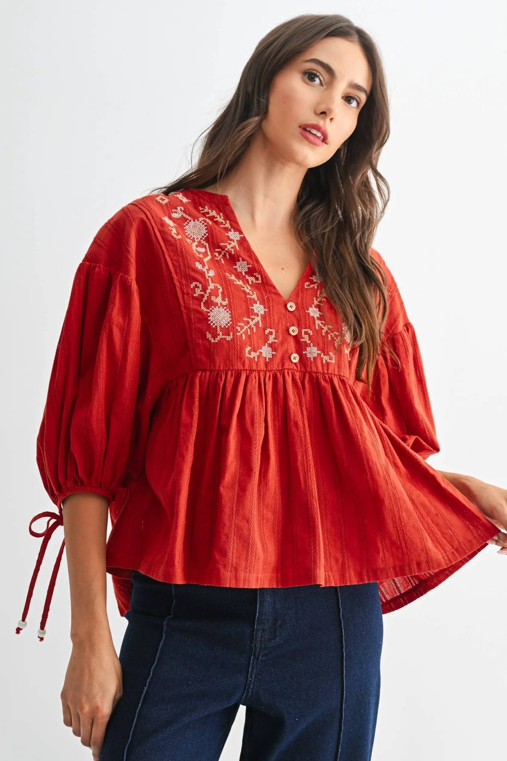 Camellia The Canyon Bloom Blouse: Rust - Blouses