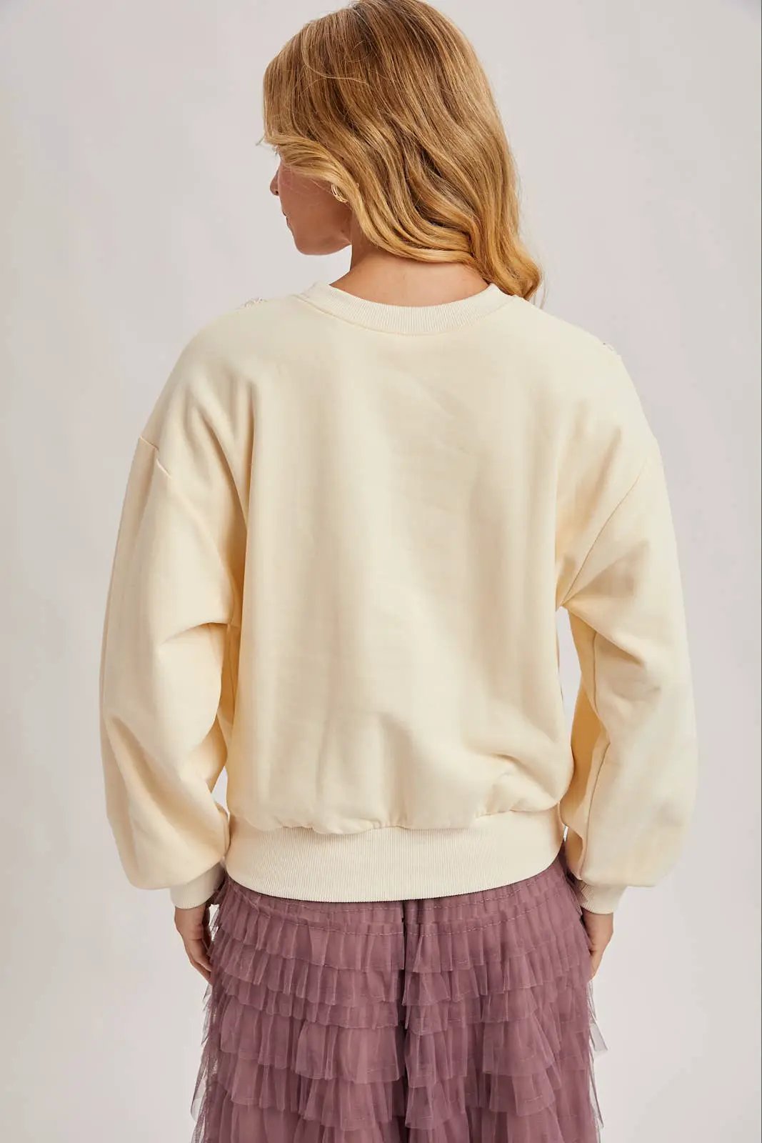 Bluivy The Soft Romance Crochet Trim French Terry Sweatshirt - Sweatshirts
