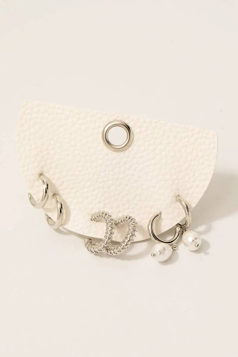 Fame Accessories Three Pair Mini Hoop Earrings Set: - Earrings
