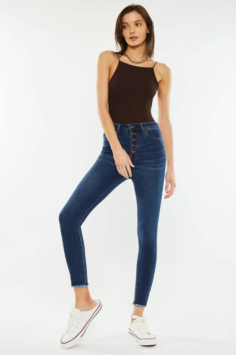 Nature Denim The High-Rise Button Fly Ankle Skinny - Dark Wash - Jeans