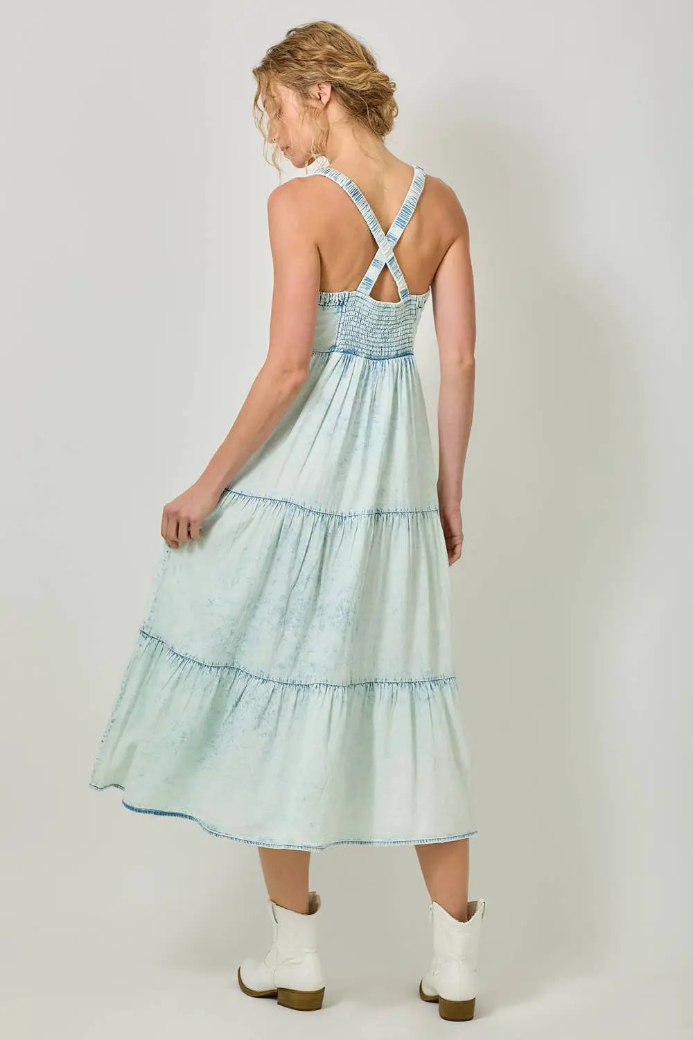 Mystree Mystree Washed Tencel Tiered Dress: Ice Blue - Dresses