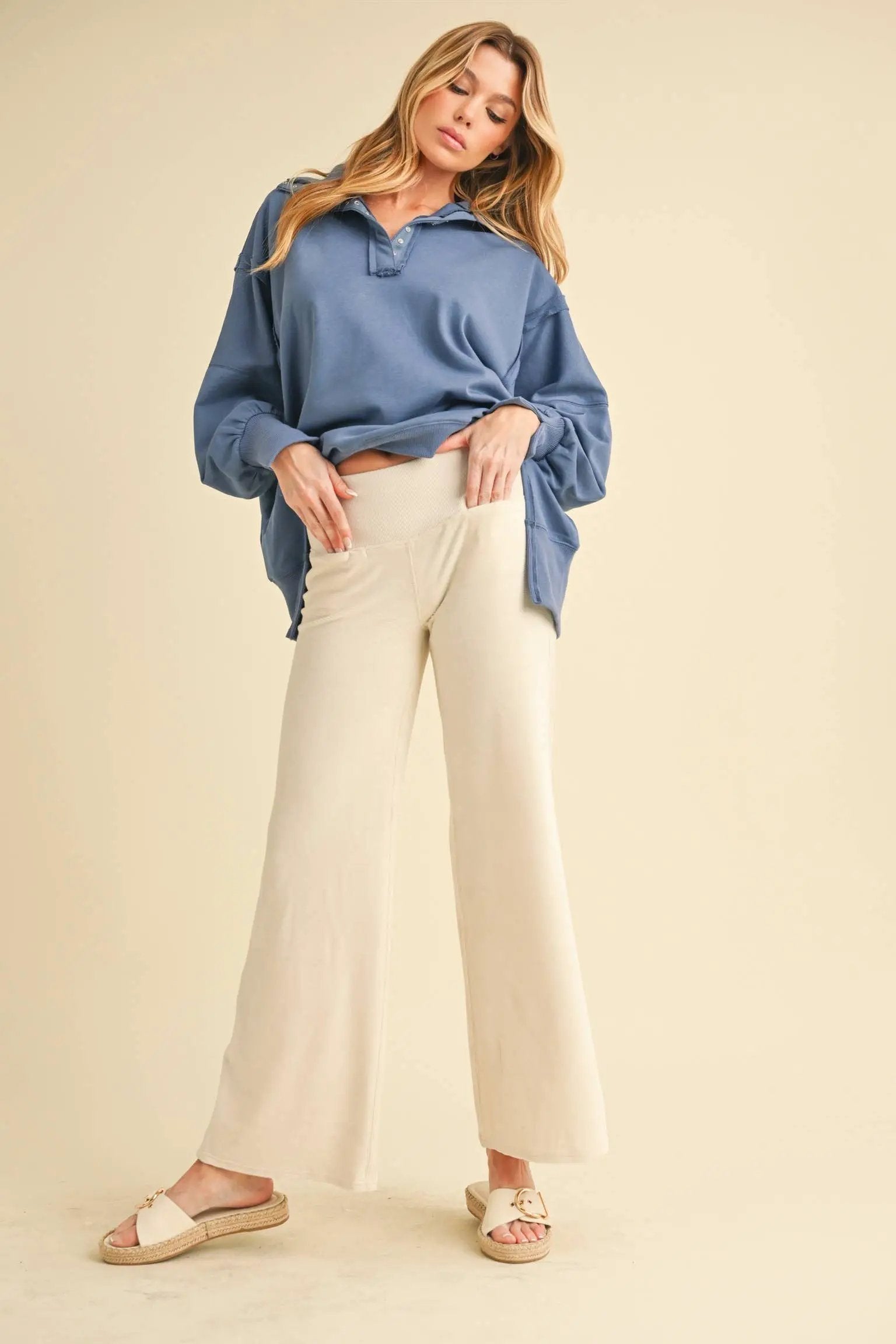 AEMI + CO AEMI + CO - Gini High Waist Lounge Pants in Coconut Milk - Joggers Gini High Waist Lounge Pants