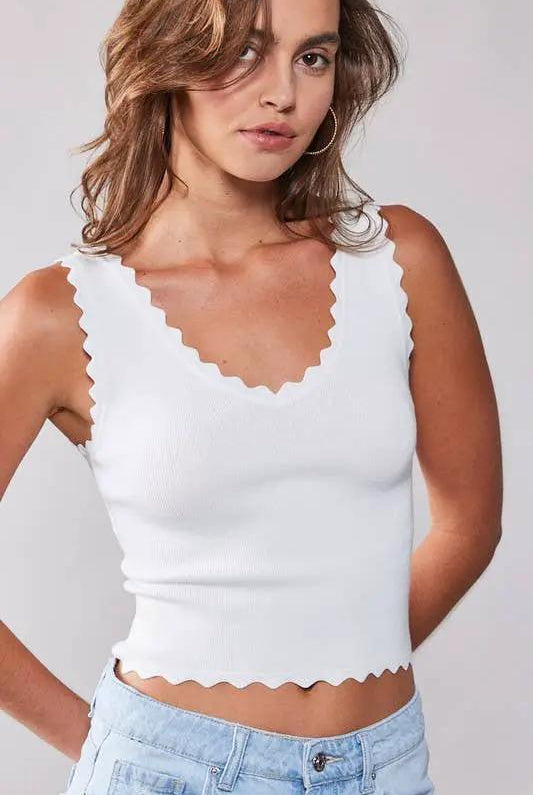Urban Daizy Lush Rib Knit Tank Top - Tank Tops scalloped ribbed knit tank top