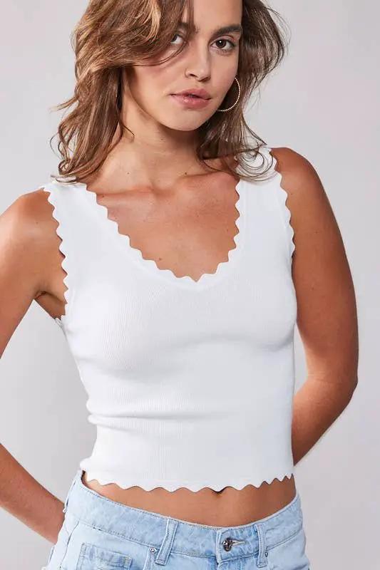 Urban Daizy Lush Rib Knit Tank Top - Tank Tops scalloped ribbed knit tank top
